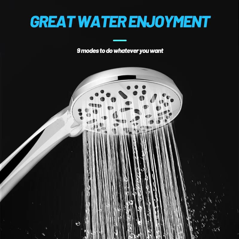 Afralia™ 9-Function Big Panel Handheld Shower Head - High Pressure Water Saving Massage