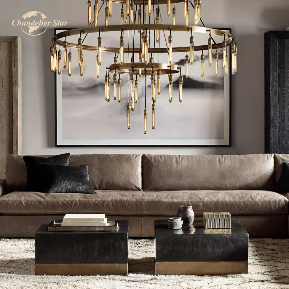 Afralia™ Axis Black Brass LED Round Chandelier for Living & Dining Room