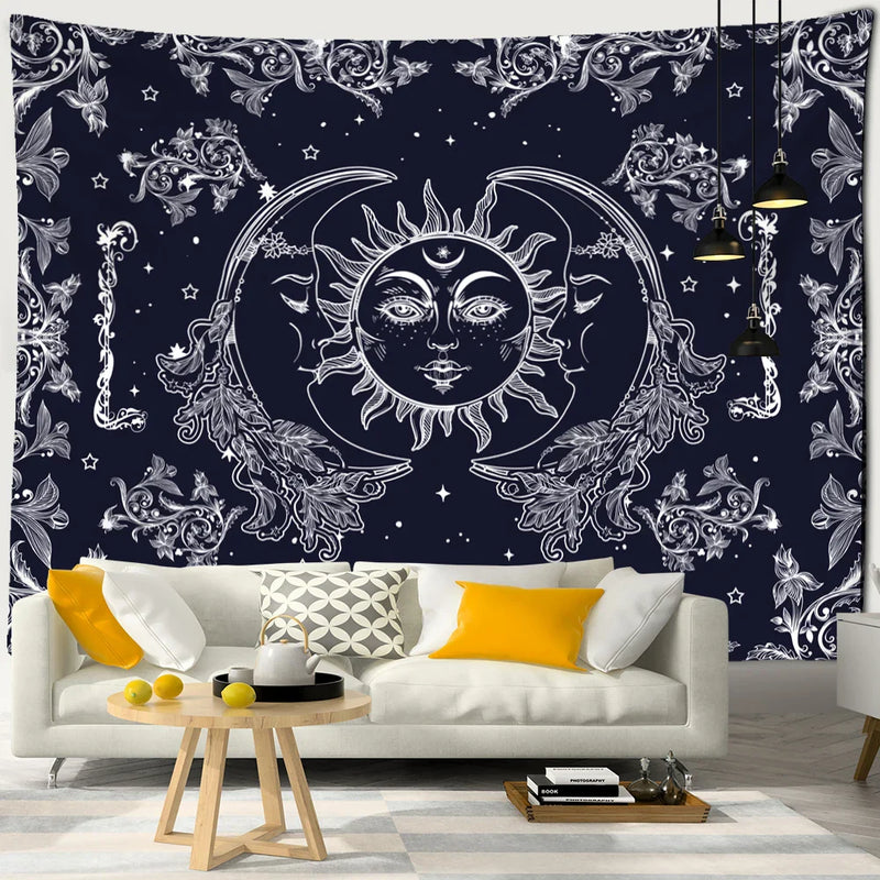 Afralia™ Sun Moon Universe Tapestry: Colorful Hippie Wall Hanging for Home Decor