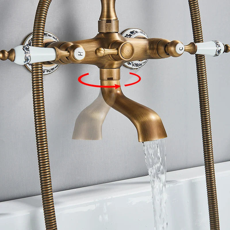 Afralia™ Brass Bathtub Shower Faucet Set with Dual Knobs and Handshower