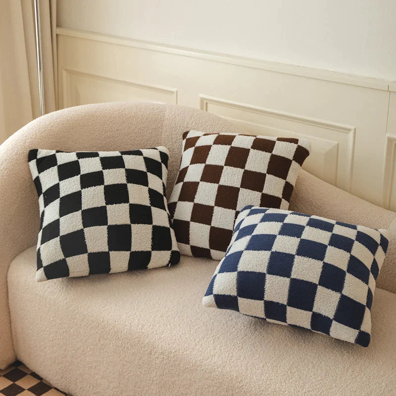 Afralia™ Checkered Flocking Cushion Cover in Black Orange Green for Home Decor