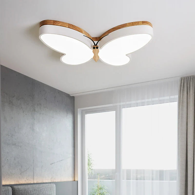 Afralia™ LED Butterfly Chandelier Modern Wood Ceiling Light for Kids Room