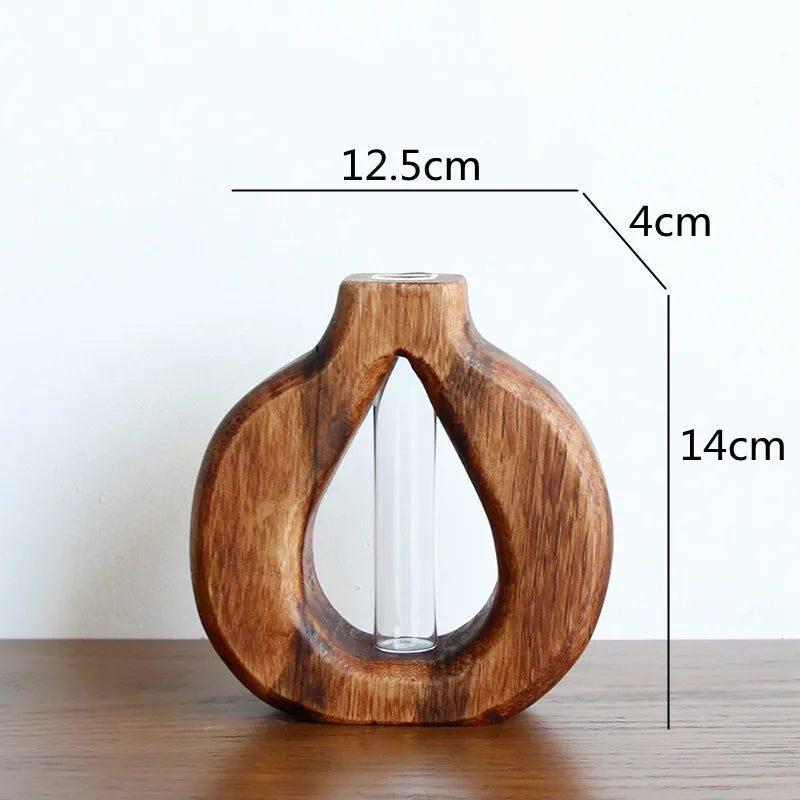 Afralia™ Wooden Vase Glass Test Tube Hollow Flower Hydroponics Bouquet Display