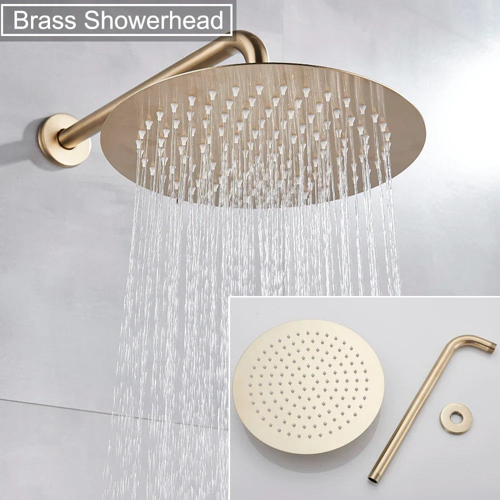 Afralia™ Brushed Gold Shower Faucet Set: Wall Mount Rotate Tub Spout, Rainfall Head Mixer Tap
