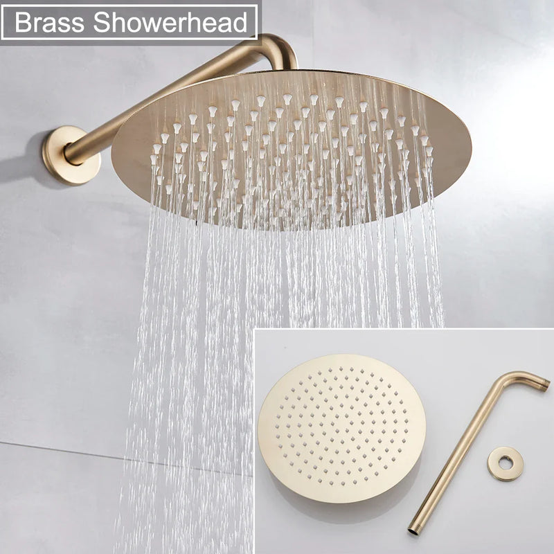 Afralia™ Brushed Gold Shower Faucet Set: Wall Mount Rotate Tub Spout, Rainfall Head Mixer Tap