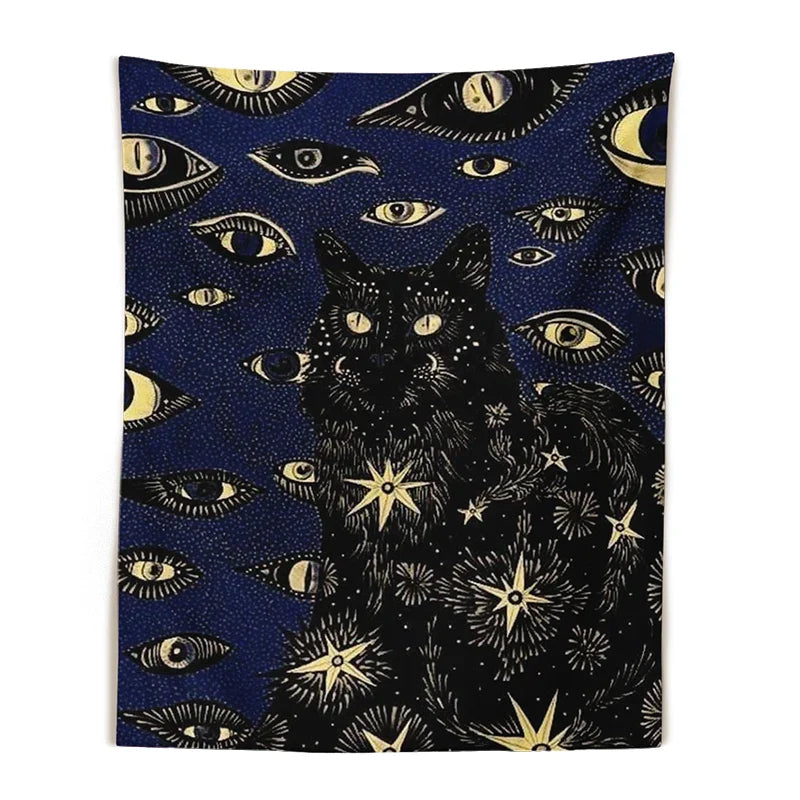 Cat Coven Witchcraft Tapestry by Afralia™ - Bohemian Wall Art for Aesthetic Room Decor