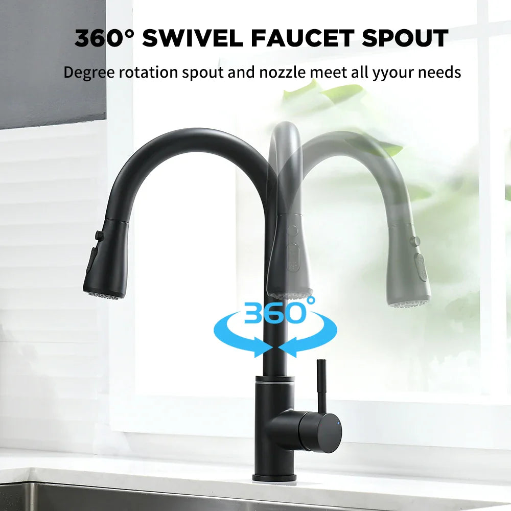 Afralia™ LED Single Hole Kitchen Faucet with Pull Out Spout and Stream Sprayer