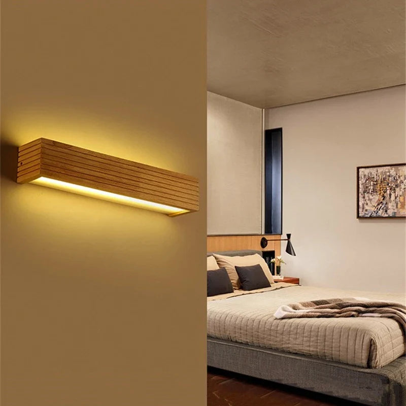 Afralia™ Oak Wood LED Wall Sconce Modern Japanese Style Bedroom Light