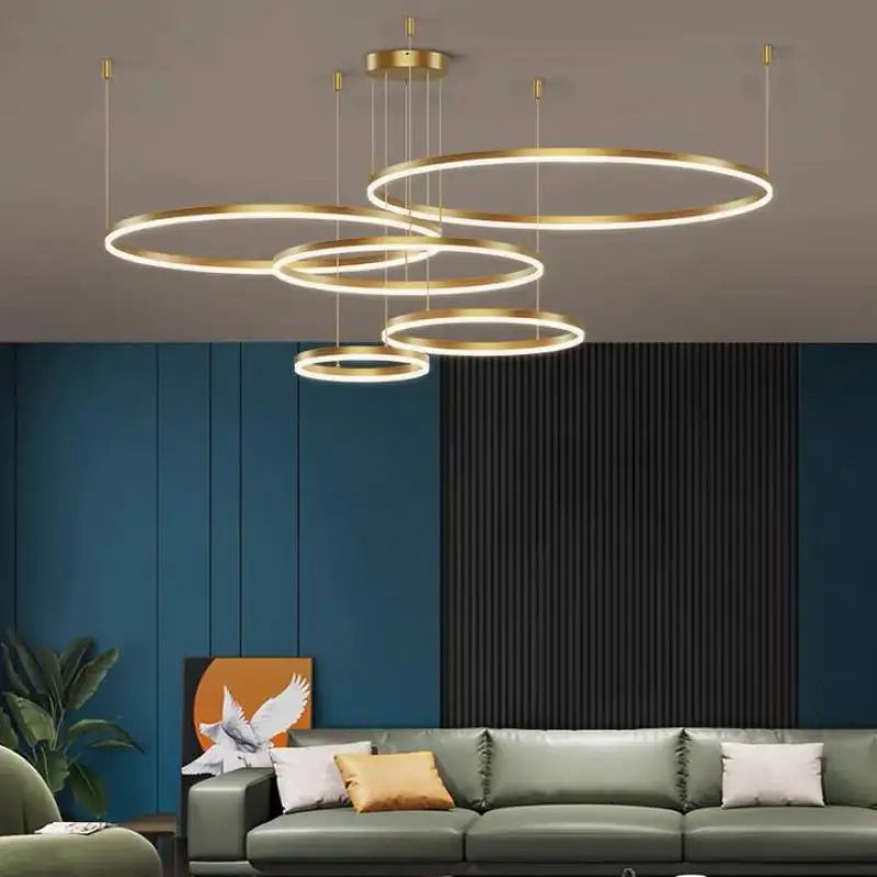 Afralia™ Modern LED Chandelier Brushed Rings Ceiling Mounted Lighting in Black & Coffee