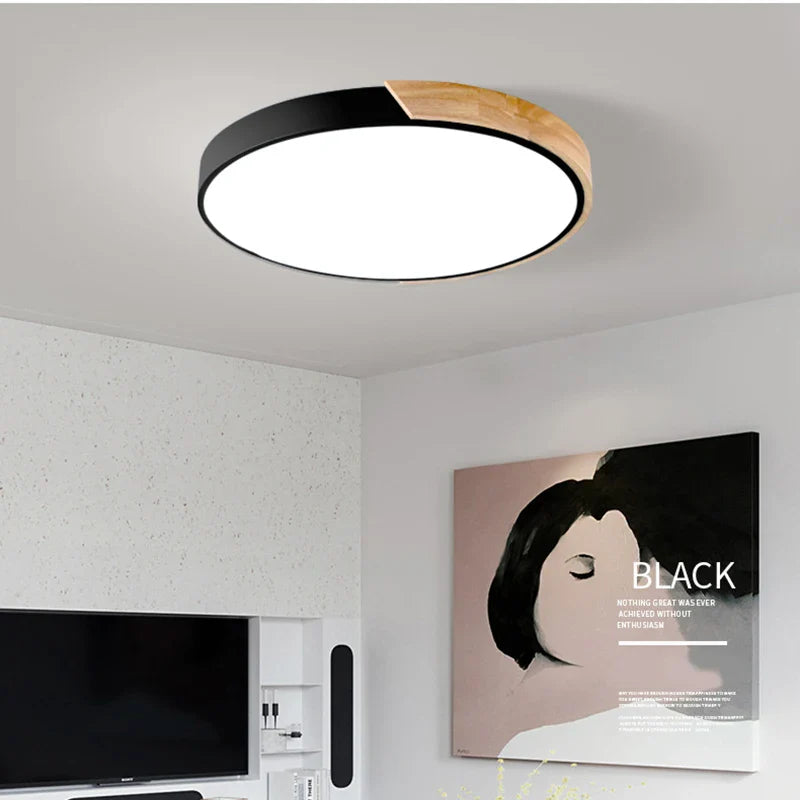 Afralia™ Wood LED Ceiling Light 5cm Ultra-thin Remote Control Living Dining Kids Room