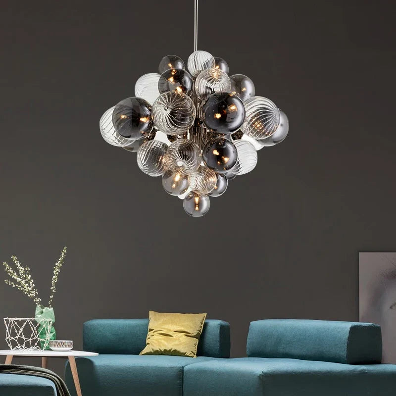 Afralia™ Glass Globe LED Chandelier: Nordic Luxury Metal Pendant Lighting for Living Room