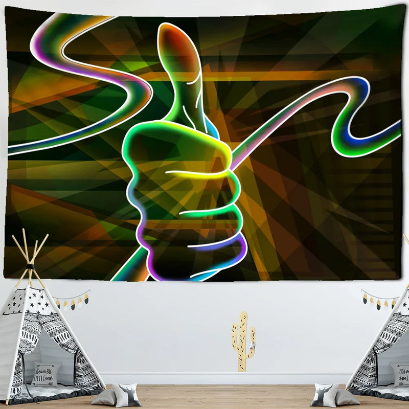 Fluorescent Green Stripe Luminous Plant Tapestry Wall Hanging for Bohemian Living Room Decor - Afralia™