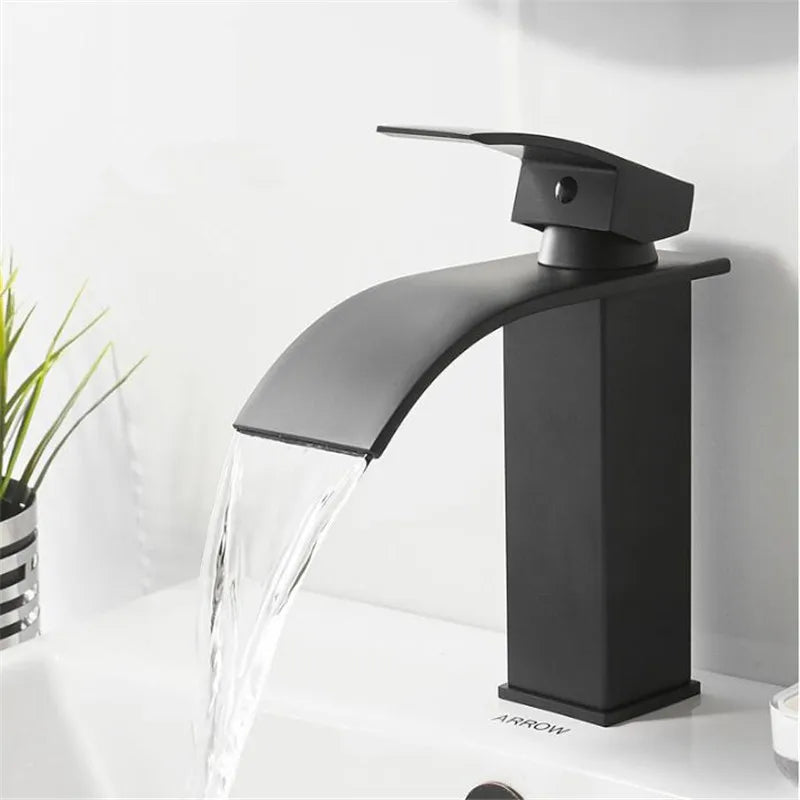 Afralia™ Gold Waterfall Basin Faucet: Brass Bathroom Mixer Tap, Hot Cold Sink Faucet