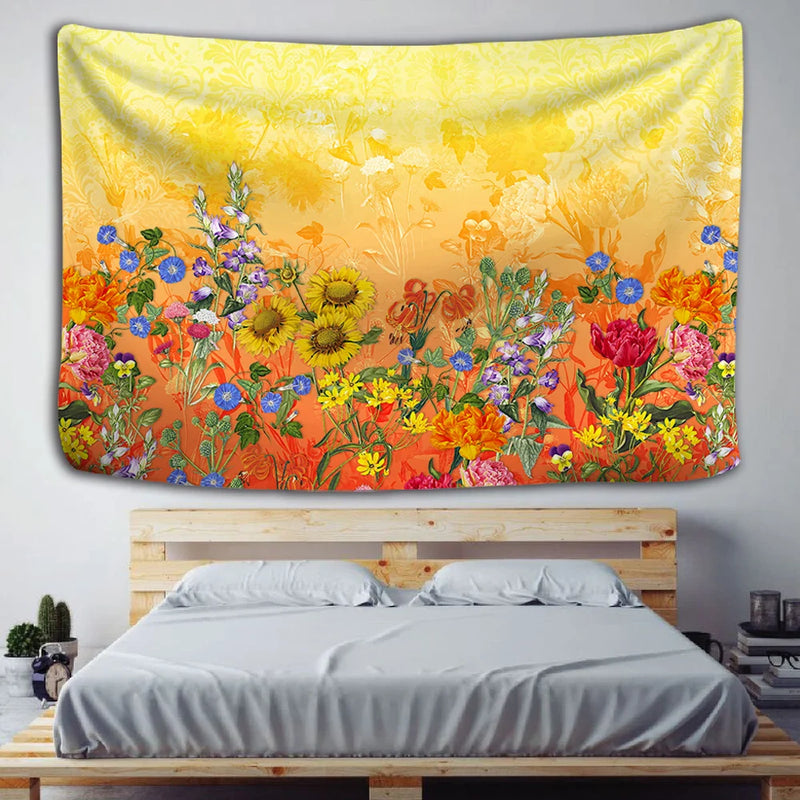 Floral Herbs Wild Flowers Tapestry Wall Hanging by Afralia™