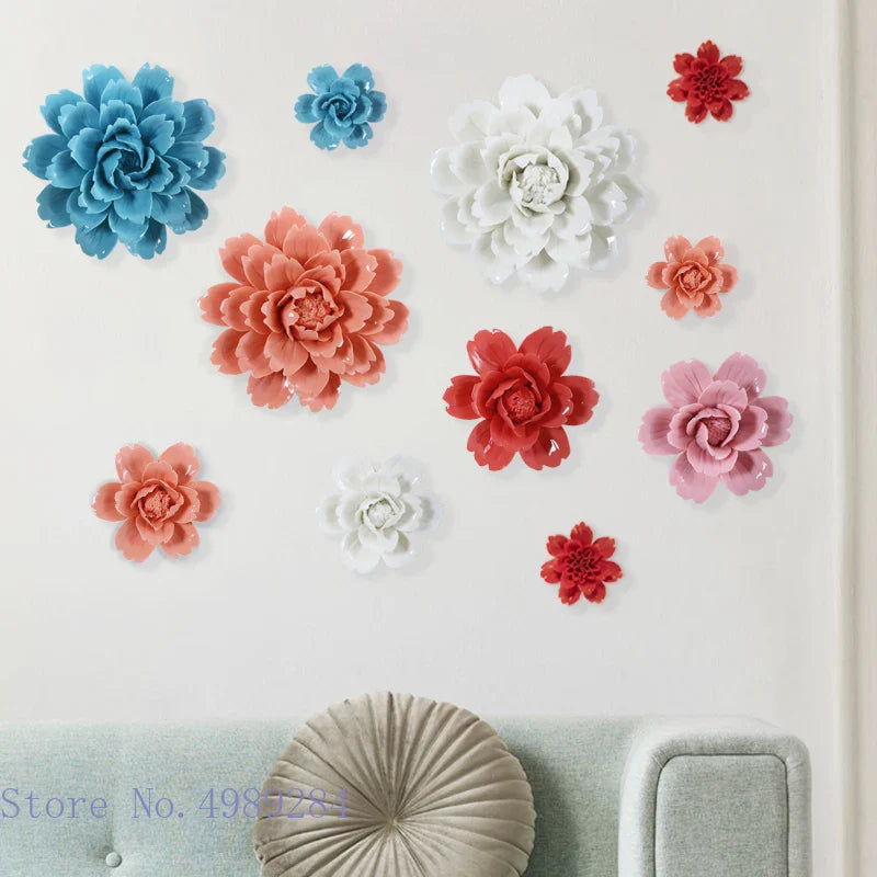 Afralia™ Ceramic Peony Wall Hanging Decoration - Handmade 3D Relief Craft