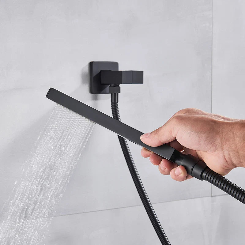 Afralia™ Matte Black Thermostatic Shower Faucet Brass 3-Ways Waterfall Rain Mixer Tap