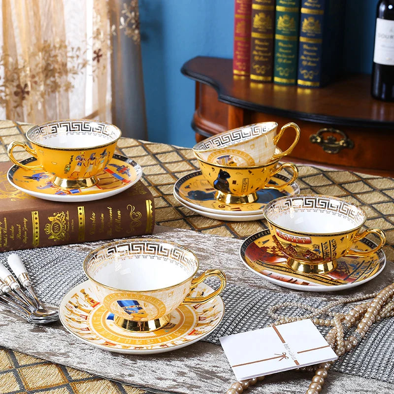 Afralia™ Mysterious Egypt Tea Cup Set Bone China Dinnerware Kitchen Set