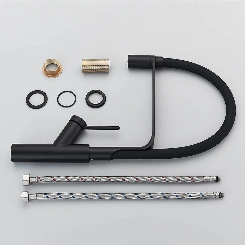 Afralia™ Matte Black Kitchen Faucet Pull Down Single Handle Mixer Tap