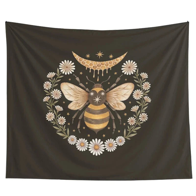 Afralia™ Honey Floral Bee Daisy Flower Wall Decor Tapestries for Bedroom and Living Room