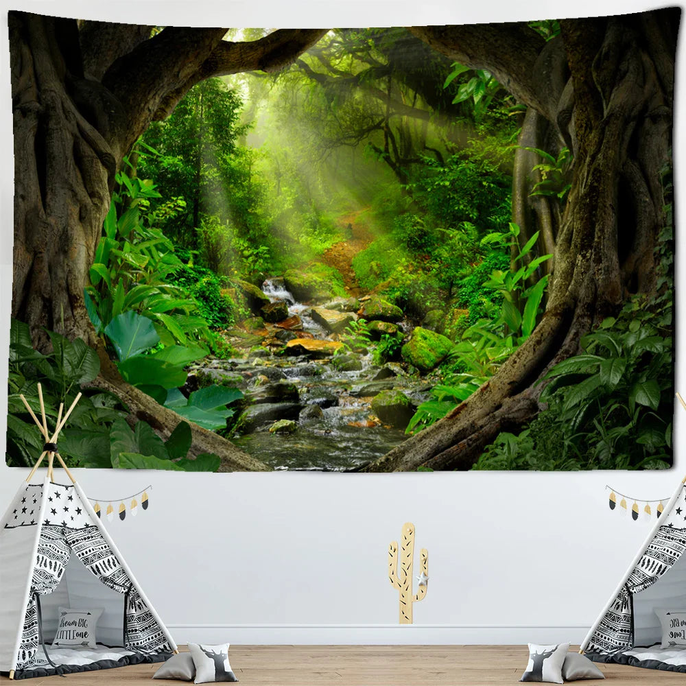 Afralia™ Forest Plant Landscape Tapestry Wall Hanging Hippie Bedspread Bohemian Decor