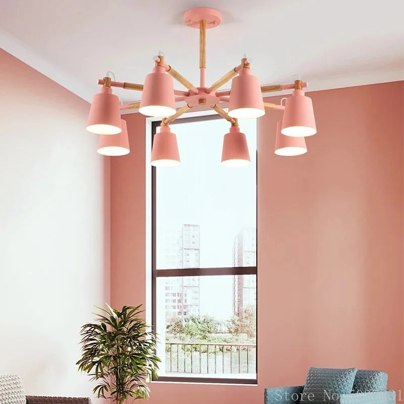 Afralia™ Nordic Wood Macarone Chandelier Pendant Lights for Modern Living Room & Bedroom