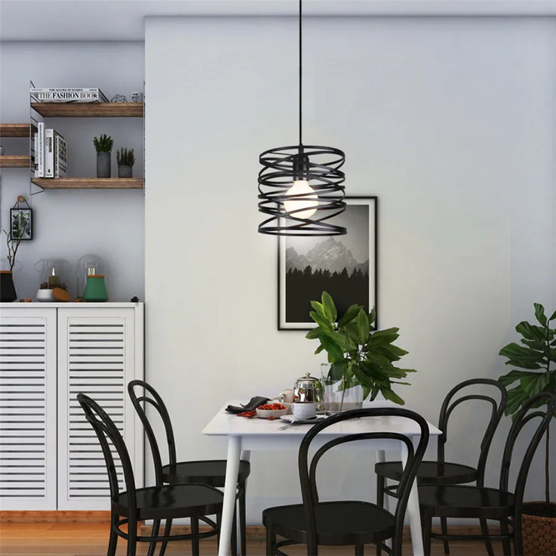 Afralia™ Ribbon Swirl Metal Wire Pendant Light for Living Room Kitchen Décor