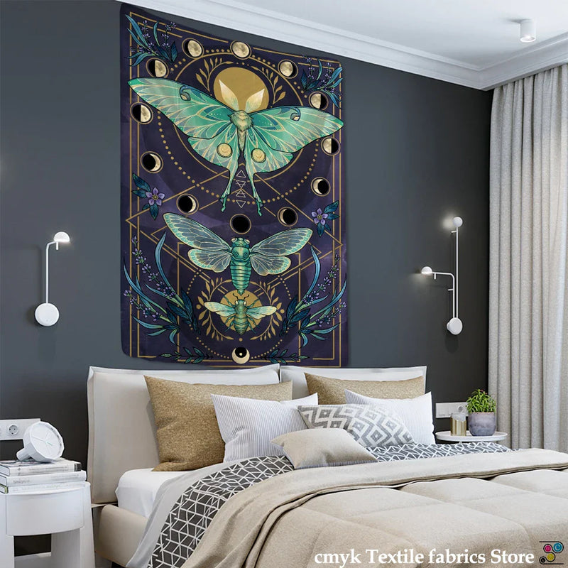 Afralia™ Moon Phase Butterfly Tapestry: Psychedelic Bohemian Aesthetics Home Decor