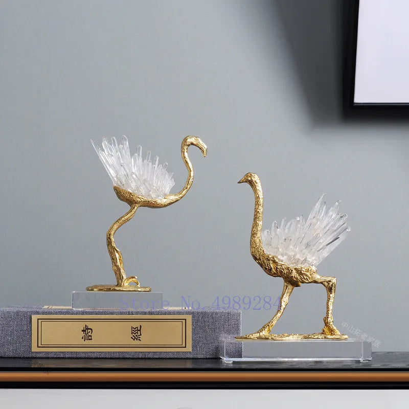 Afralia™ Golden Crane Copper Crystal Handmade Home Decor Craft