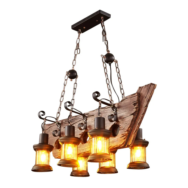 Afralia™ Retro Solid Wood Industrial Pendant Chandelier for Dining Living Room