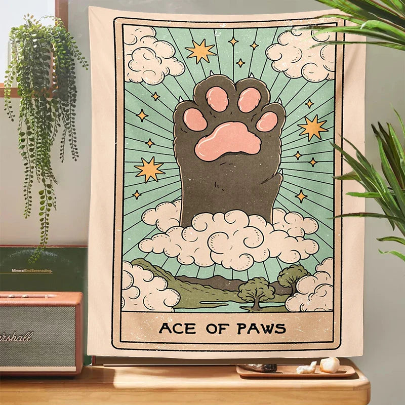 Afralia™ Tarot Cat Paws Tapestry Wall Hanging for Bohemian Witchcraft Decor