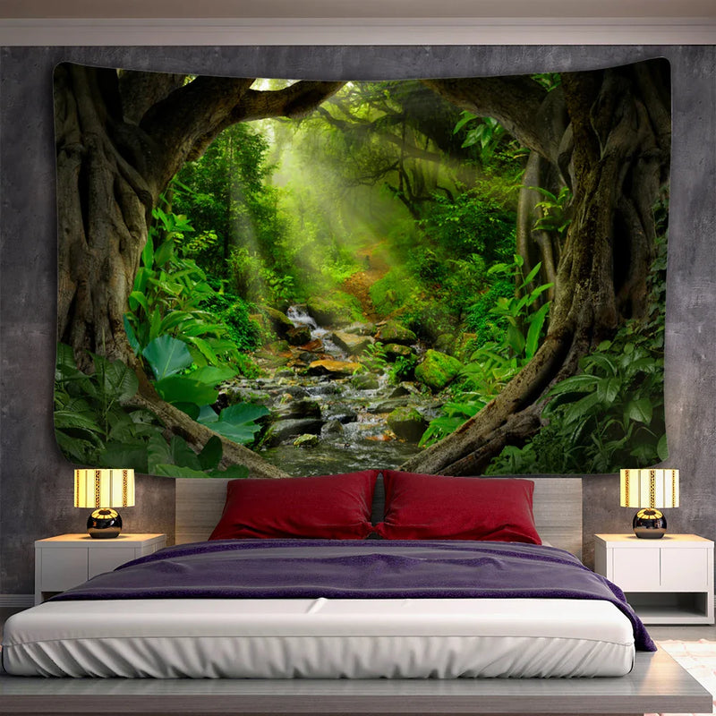 Afralia™ Forest Plant Landscape Tapestry Wall Hanging Hippie Bedspread Bohemian Decor