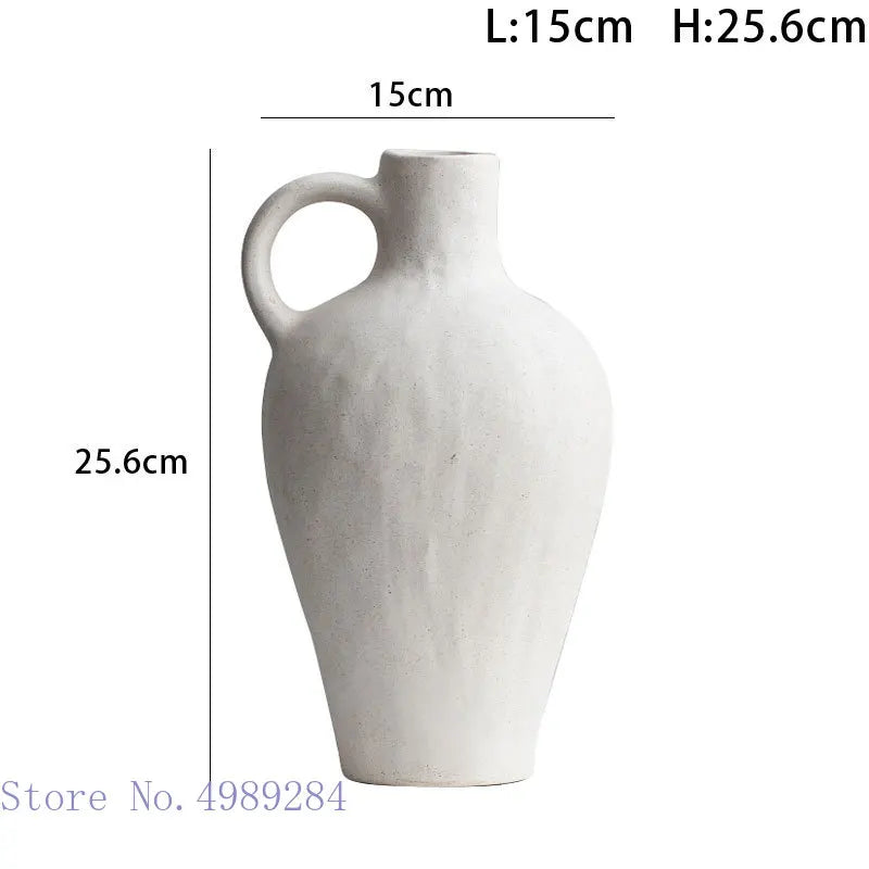 Afralia™ Vintage White Ceramic Vase Home Decor - Matte Handmade Flower Arrangement Holder