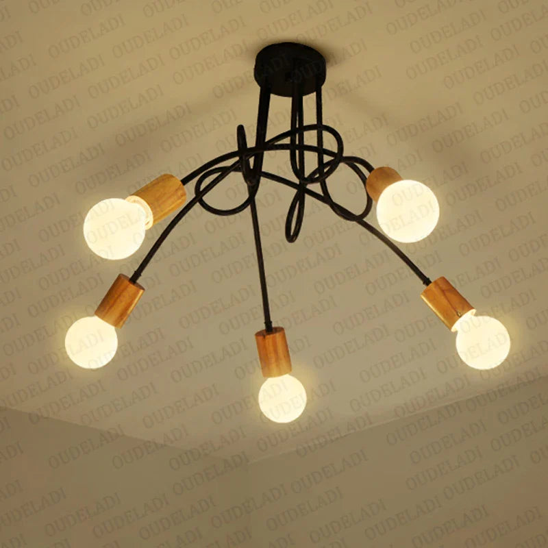 Afralia™ Nordic Wood Ceiling Light Fixture Retro Spider Lamparas E27 Living Room Lighting