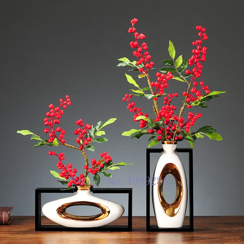 Afralia™ Chinese Style Ceramic Vase in Wooden Frame for Modern Home Decor