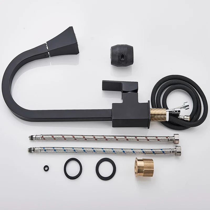 Afralia™ Black Kitchen Faucet Pull Out Mixer Square Single Handle Deck Mounted Tap
