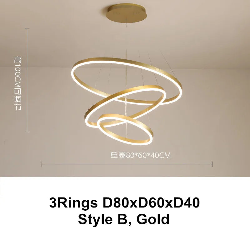 Afralia™ LED Chandelier Rings Pendant Light - Coffee Gold Dimmable Ceiling Lamp