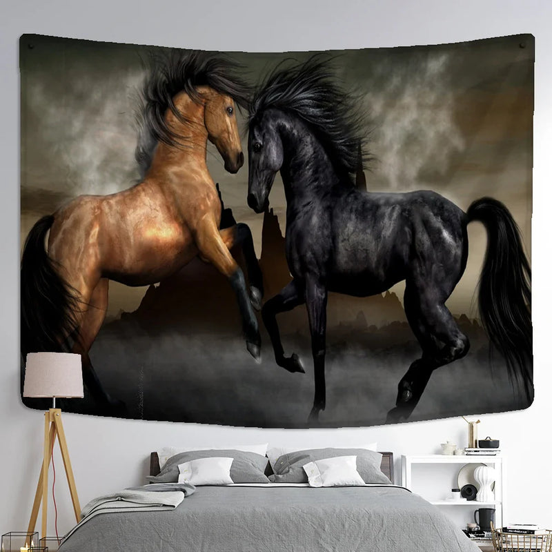 Afralia™ Galloping Horse Tapestry Wall Hanging Psychedelic Bohemian Hippie Carpet Art