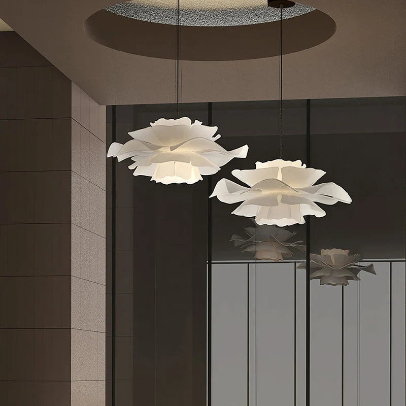 Afralia™ White Flower Chandelier Nordic Pendant Lamp for Bedroom Living Room Bar Dining Area