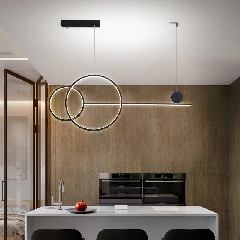 Afralia™ Linear Ring Chandelier | LED Kitchen Island Dining Room Lighting Fixtures