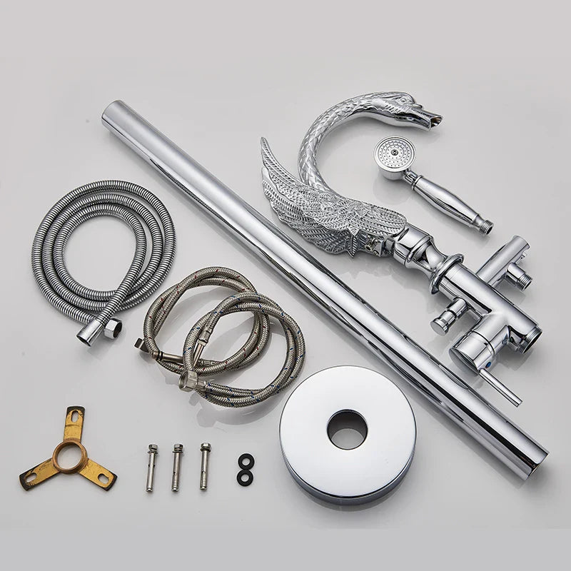 Afralia™ Swan Floor Standing Bathtub Faucet Set - Luxury Gold, Hot & Cold Dual Handles