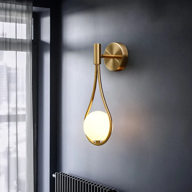 Afralia™ Glass Ball Brass Wall Lamp LED Bedroom Living Room Lighting