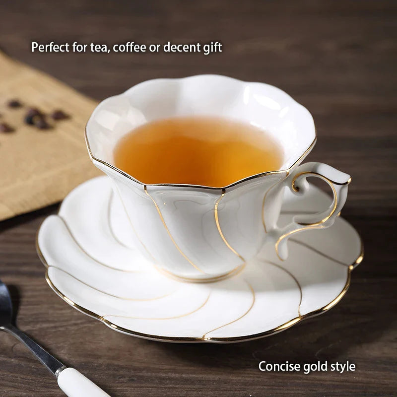 Afralia™ European Bone China Coffee Set with Gold Inlay, Porcelain Tea Set & Coffeeware