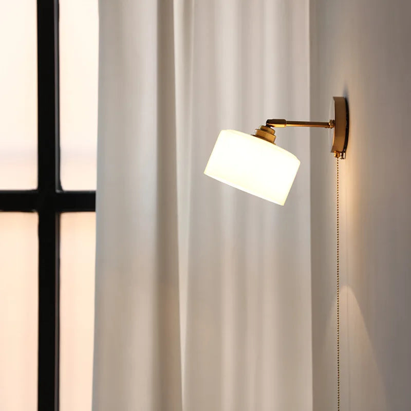 Afralia™ Milk Glass LED Wall Light with Pull Chain Switch for Bedroom & Bathroom