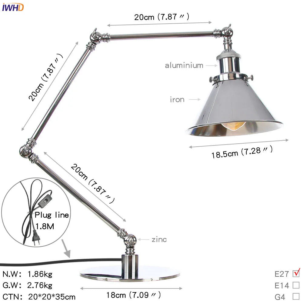 Afralia™ Industrial LED Table Lamp For Home Decor - US/EU Plug Switch, Loft Style