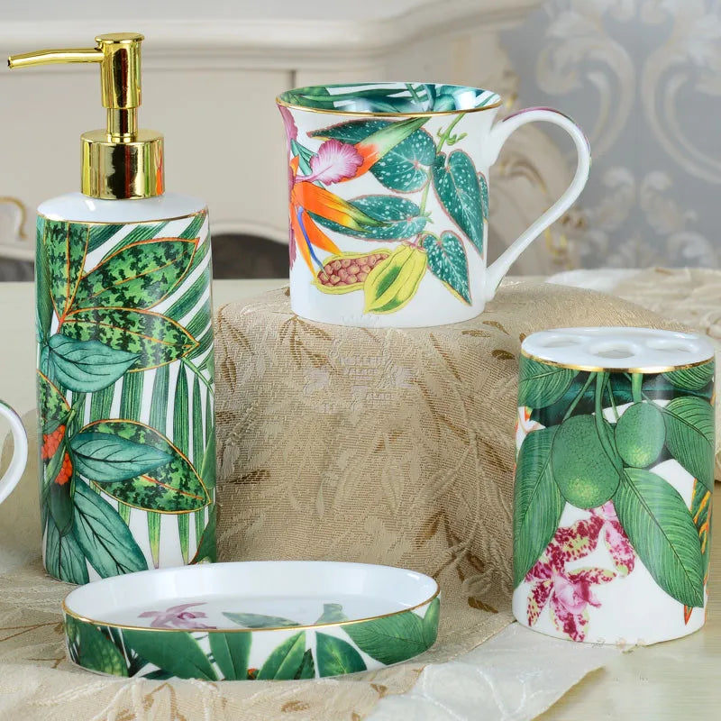 Afralia™ Tropical Rain Forest Bathroom Set, 5 pcs, Ceramic Sanitary Ware Kit