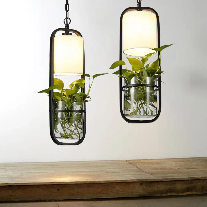 Afralia™ Minimalist Black Cage Plant Pendant Light Pyramid Iron Lamp E14 Loft Design