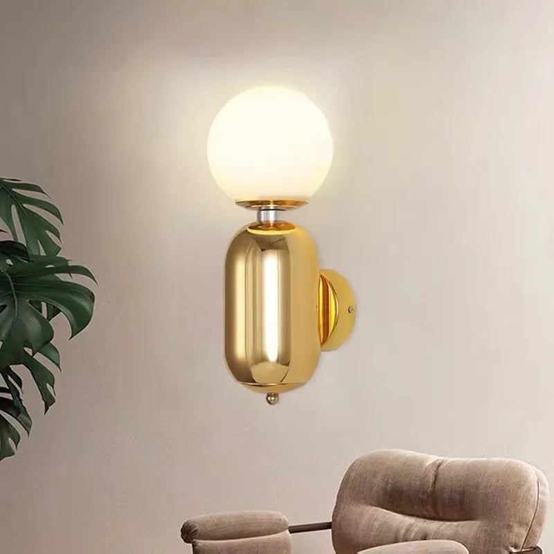 Afralia™ Gold Mirror Ball Wall Lamp - Modern Minimalist LED Sconce