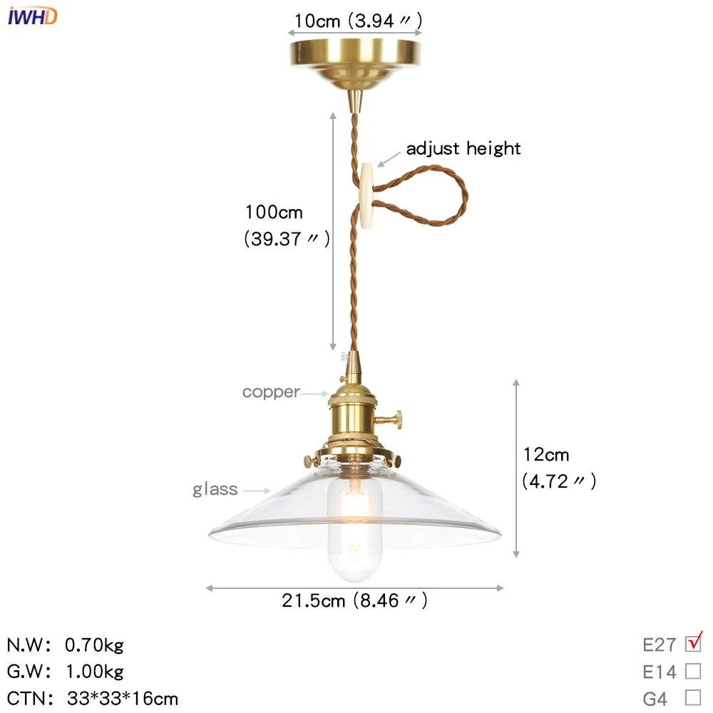 Afralia™ Copper LED Pendant Lamp Modern Glass Kitchen Living Room Light
