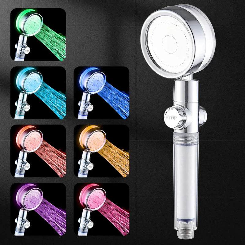 Afralia™ 7-Color LED Handheld Shower Head with Stop Button and High Pressure Nozzle