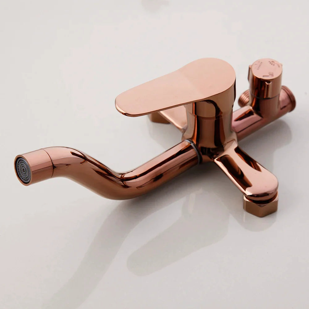Afralia™ Rose Golden Shower Faucet Set with Rainfall Hand Shower & Mixer